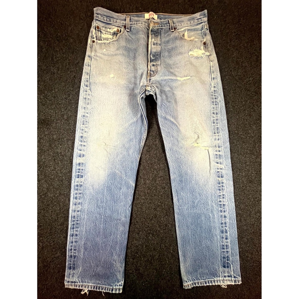 Y2K Levi's 501 Jeans Mens 36x33 Blue Denim Light Wash Straight Leg Button Fly